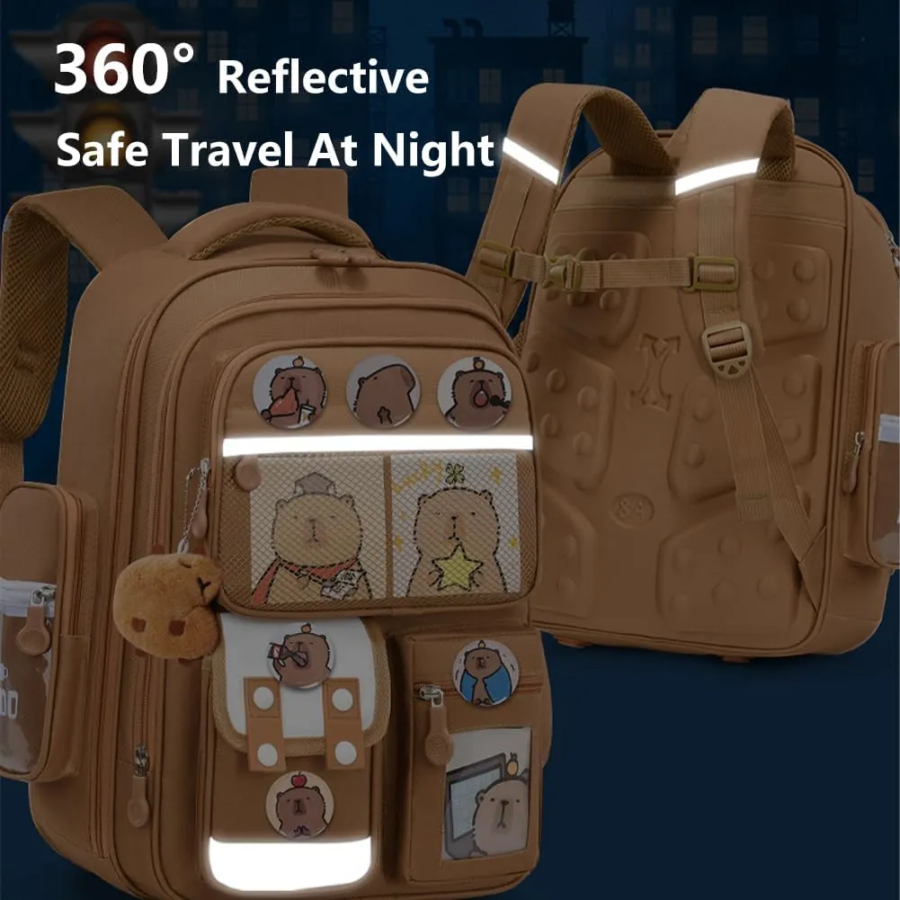 Cute Capybara Backpack with Chic Case, Cartoon Large Capacity Backpack, Durable Casual Bag, Suitable for Junior High Students (Blue, Small)