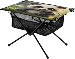 Cute Cartoon Panda Portable Folding Camping Table, Compact Lightweight Beach Table with Carrying Bag for Outdoor Picnics, BBQs, Camp