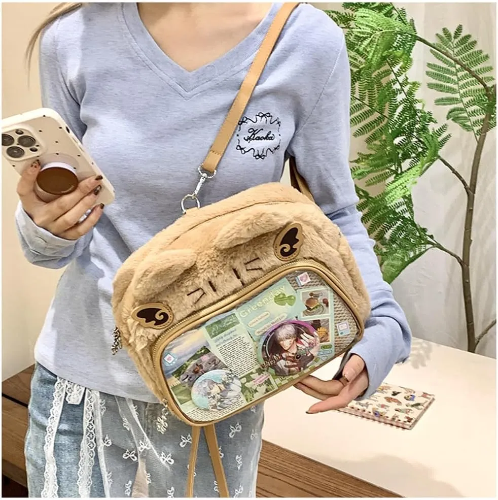 Cute Cat Ita Bag Pin Display Backpack Kawaii Furry Ita Bag Crossbody Y2k Aesthetic Shoulder Purse(Pins NOT Included)