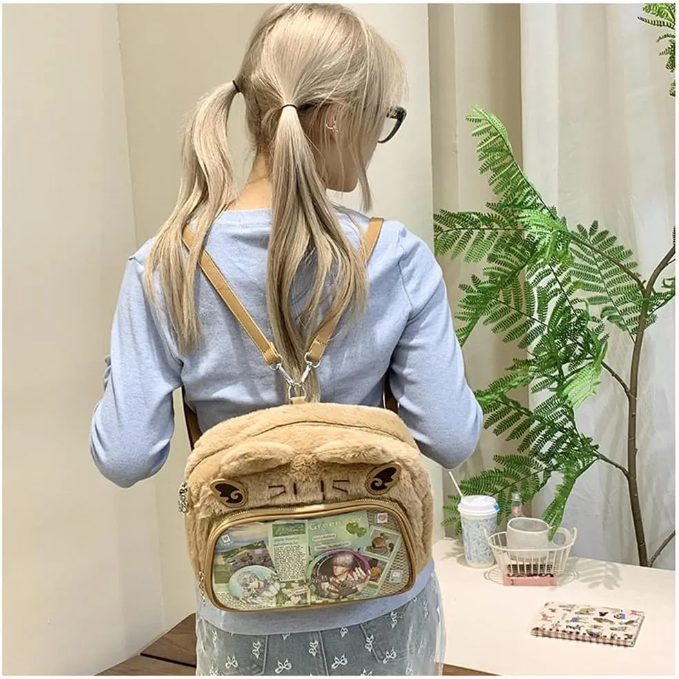 Cute Cat Ita Bag Pin Display Backpack Kawaii Furry Ita Bag Crossbody Y2k Aesthetic Shoulder Purse(Pins NOT Included)