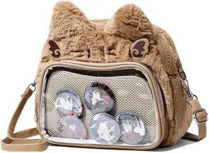 Cute Cat Ita Bag Pin Display Backpack Kawaii Furry Ita Bag Crossbody Y2k Aesthetic Shoulder Purse(Pins NOT Included)