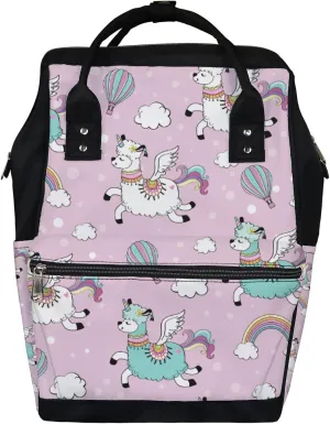 Cute Llama Unicorn Rainbow Diaper Bag Backpack Waterproof Backpack Baby Nappy Changing Bag for Travel Large Capacity Durable and Stylish for Woman