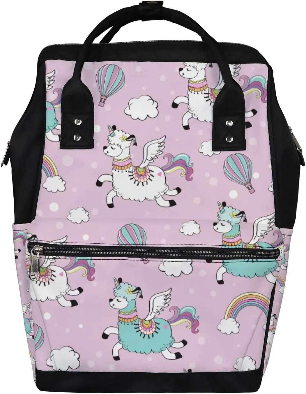Cute Llama Unicorn Rainbow Diaper Bag Backpack Waterproof Backpack Baby Nappy Changing Bag for Travel Large Capacity Durable and Stylish for Woman