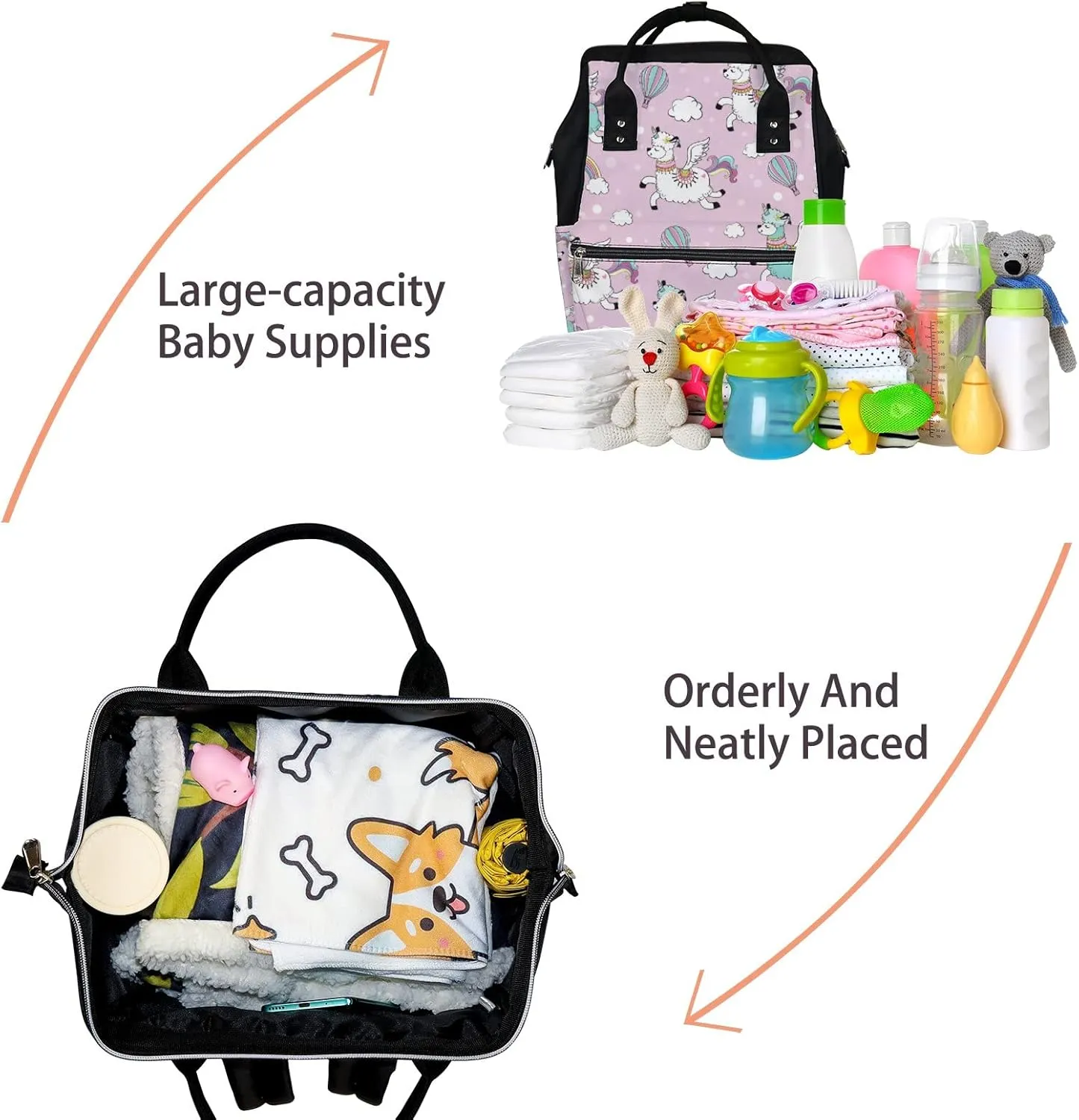 Cute Llama Unicorn Rainbow Diaper Bag Backpack Waterproof Backpack Baby Nappy Changing Bag for Travel Large Capacity Durable and Stylish for Woman
