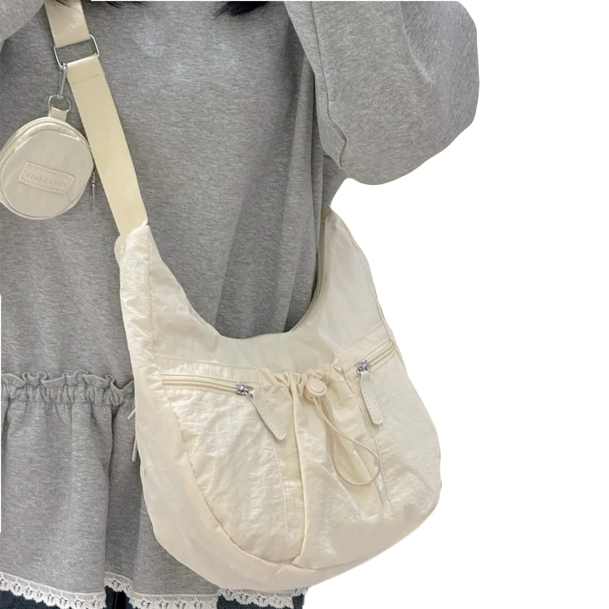 Cute Pink Nylon Shoulder Bag for Women Normal Capacity Casual Hobo Bag Double Zippers