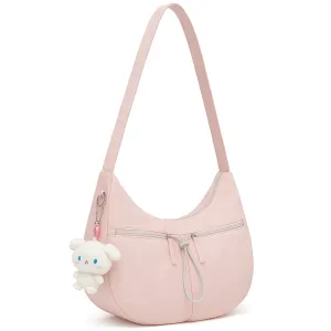 Cute Pink Nylon Shoulder Bag for Women Normal Capacity Casual Hobo Bag Double Zippers