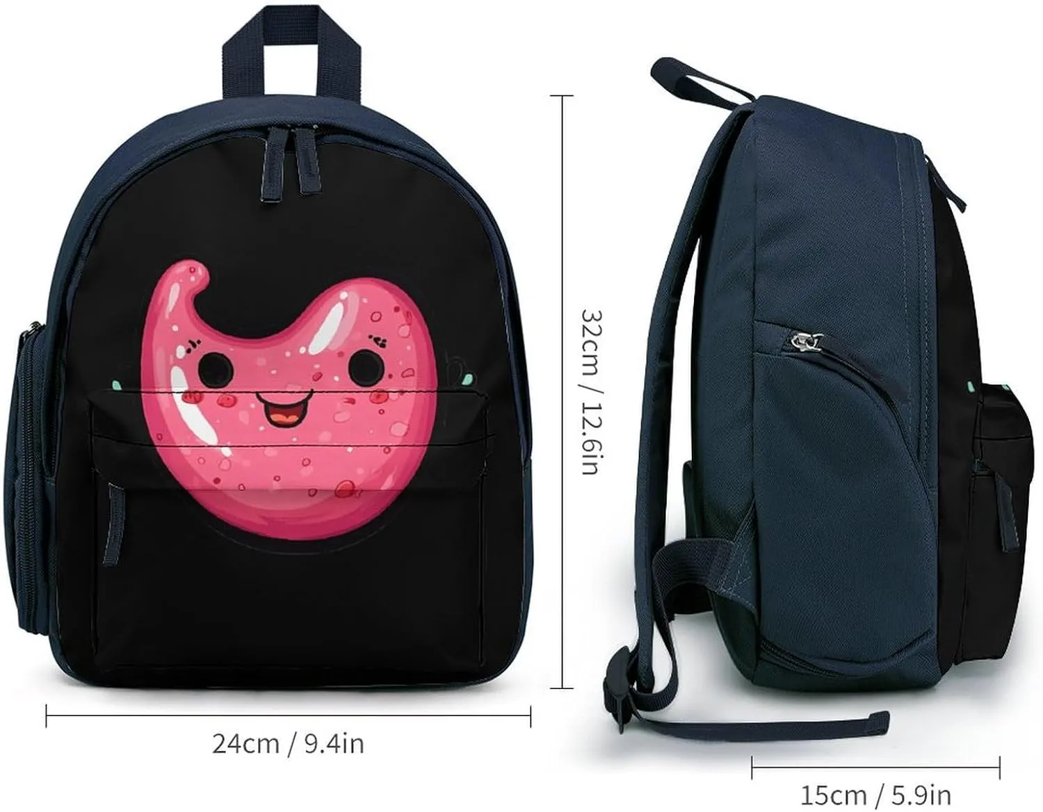 Cute Stomach Small Travel Laptop Backpack Casual Daypack with Side Pockets for Shopping Work