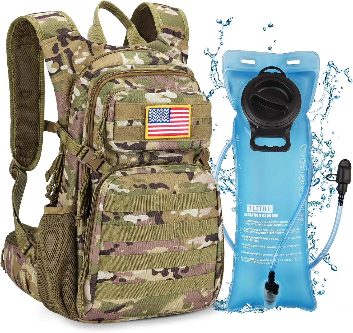 CVLIFE Tactical Hydration Pack 3L - Lightweight Water Bag With Bladder for Men Women, Heavy Duty Molle Backpack for Hiking, Cycling, Running, Hunting