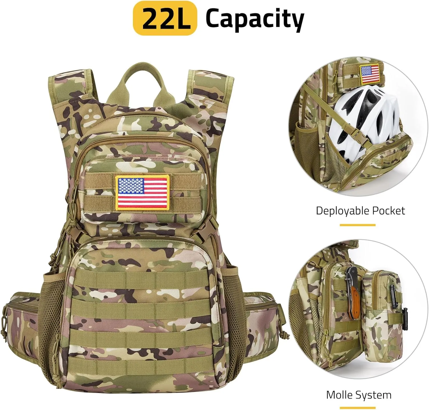 CVLIFE Tactical Hydration Pack 3L - Lightweight Water Bag With Bladder for Men Women, Heavy Duty Molle Backpack for Hiking, Cycling, Running, Hunting
