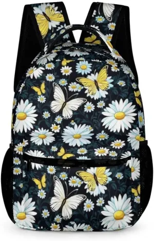 Daisy School Backpack for Kids Girls Boys, 16 Inch Cute daisies Themed Bookbag, Personalized School Backpack for Students Children, Lightweight, Large Capacity