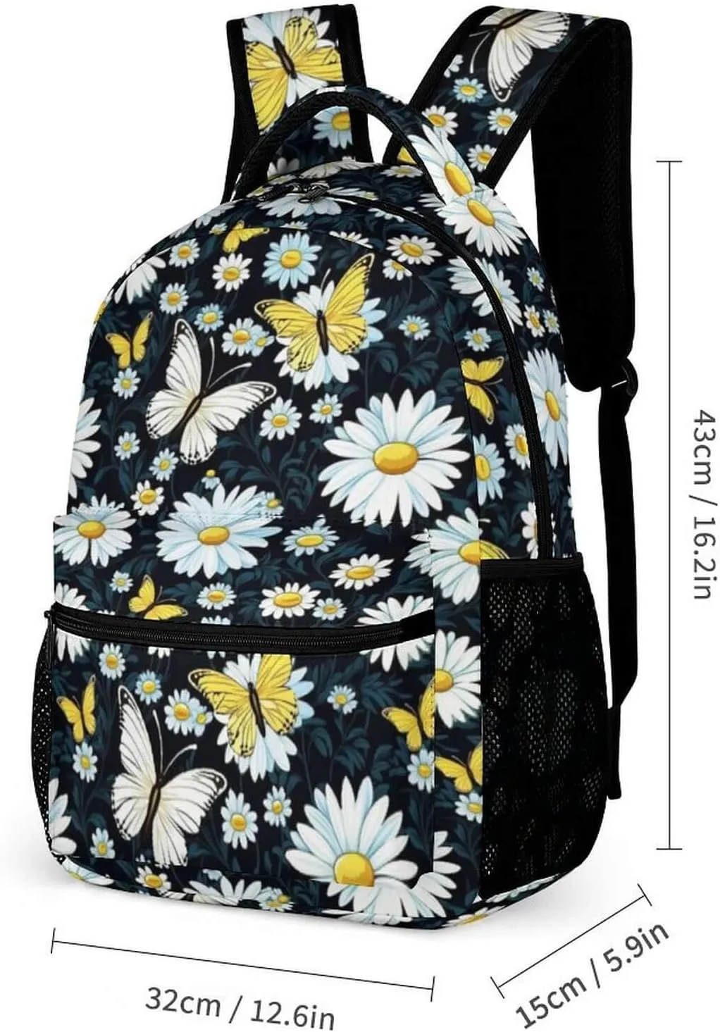 Daisy School Backpack for Kids Girls Boys, 16 Inch Cute daisies Themed Bookbag, Personalized School Backpack for Students Children, Lightweight, Large Capacity