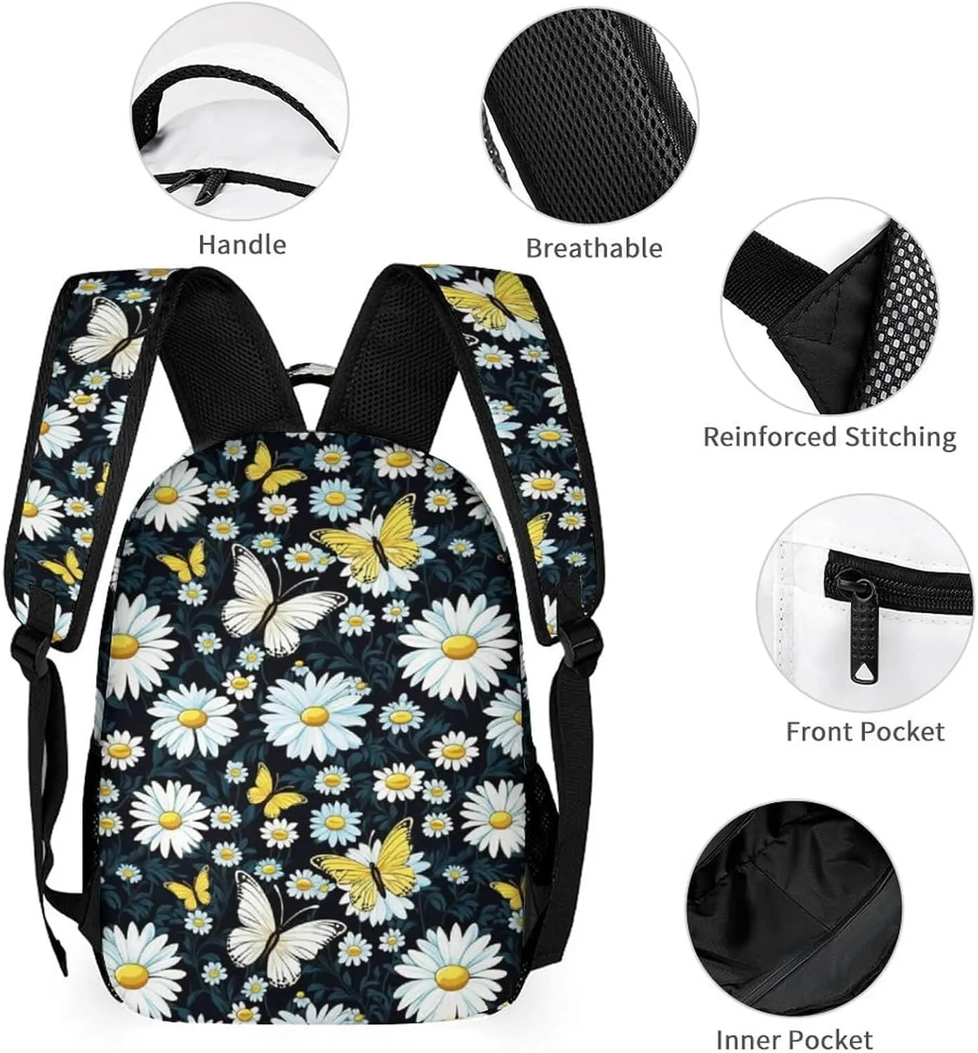 Daisy School Backpack for Kids Girls Boys, 16 Inch Cute daisies Themed Bookbag, Personalized School Backpack for Students Children, Lightweight, Large Capacity