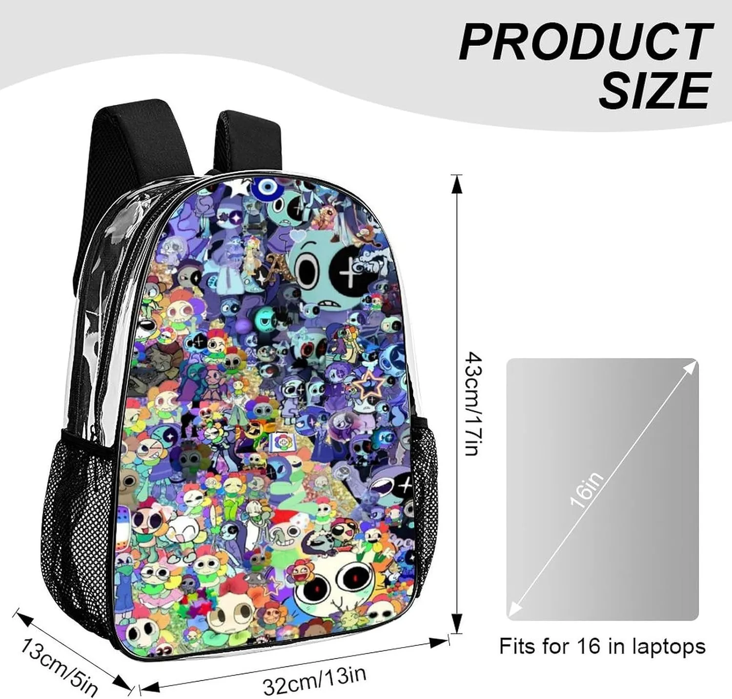 Dandys World Transparent Backpack Cute Large Capacity Laptop Backpack Travel Backpack For Unisex 17in