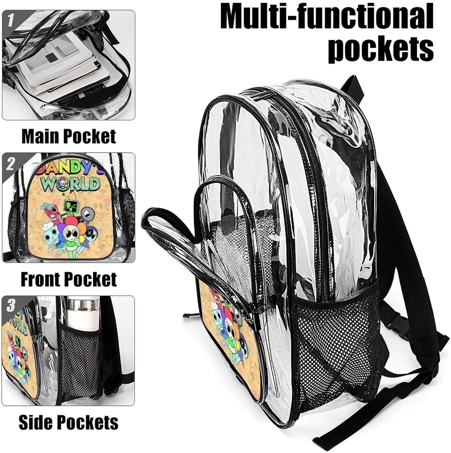 Dandys World Transparent Backpack With Front Pocket Large Capacity Laptop Backpack For Unisex