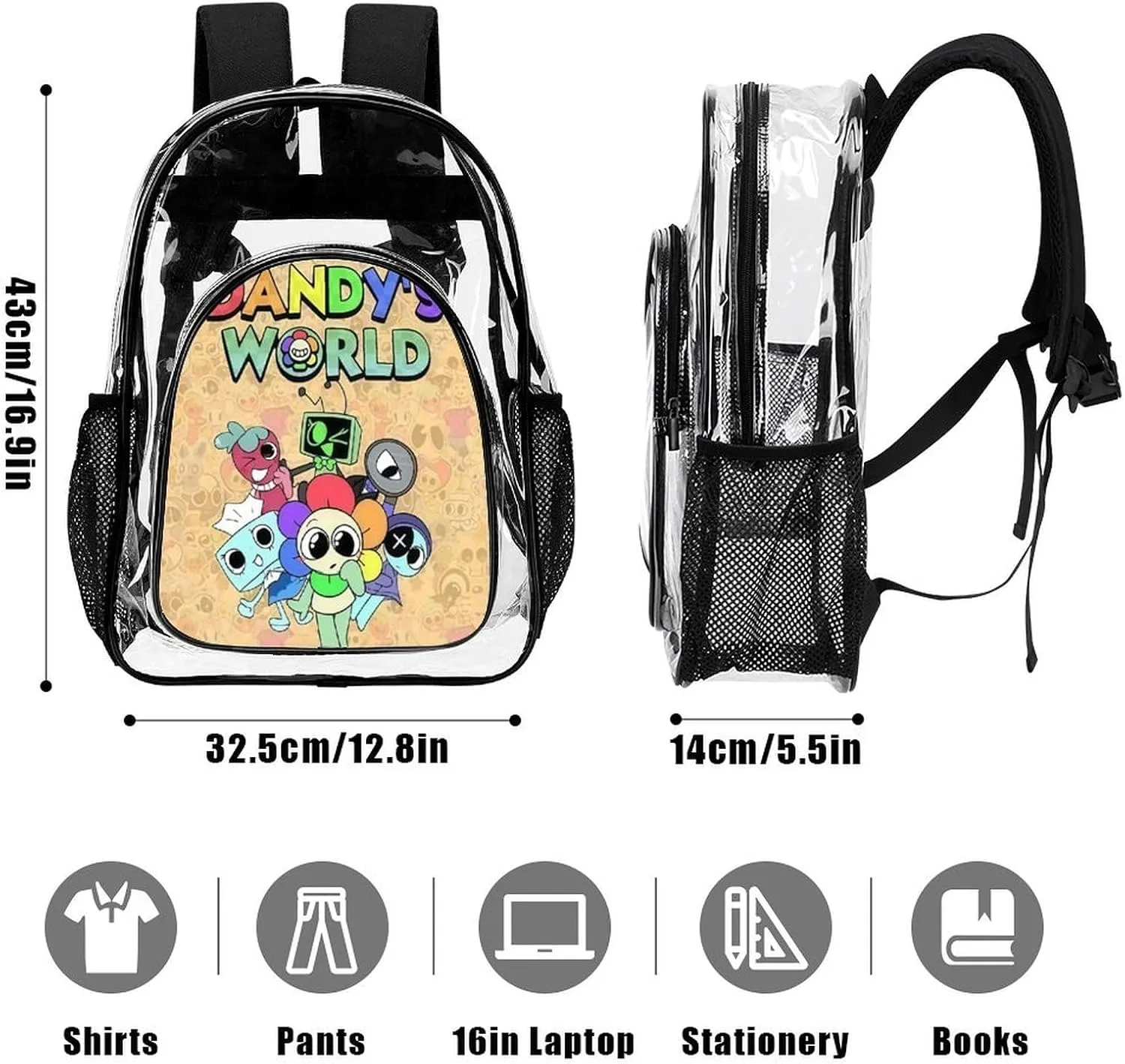 Dandys World Transparent Backpack With Front Pocket Large Capacity Laptop Backpack For Unisex