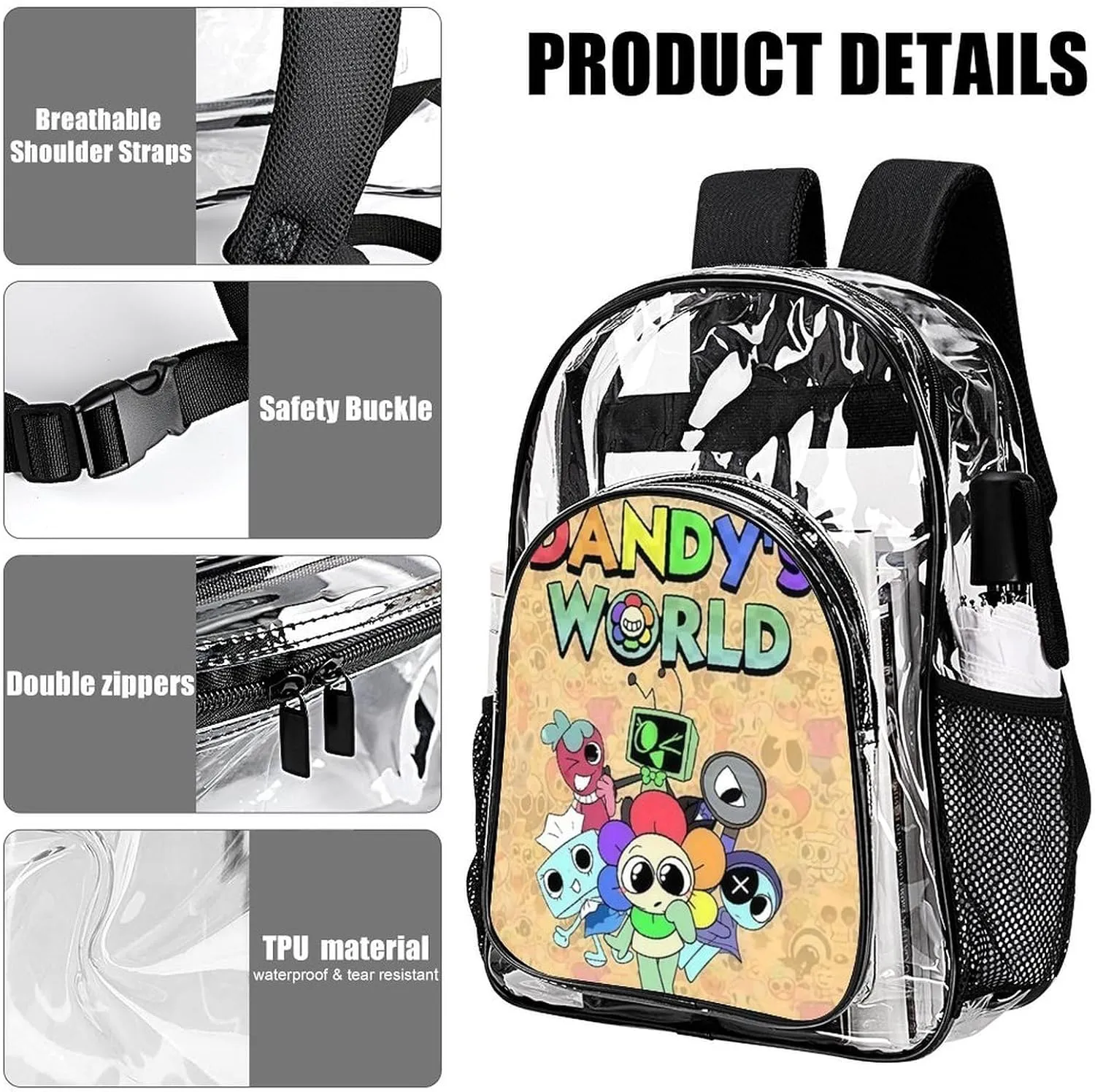 Dandys World Transparent Backpack With Front Pocket Large Capacity Laptop Backpack For Unisex