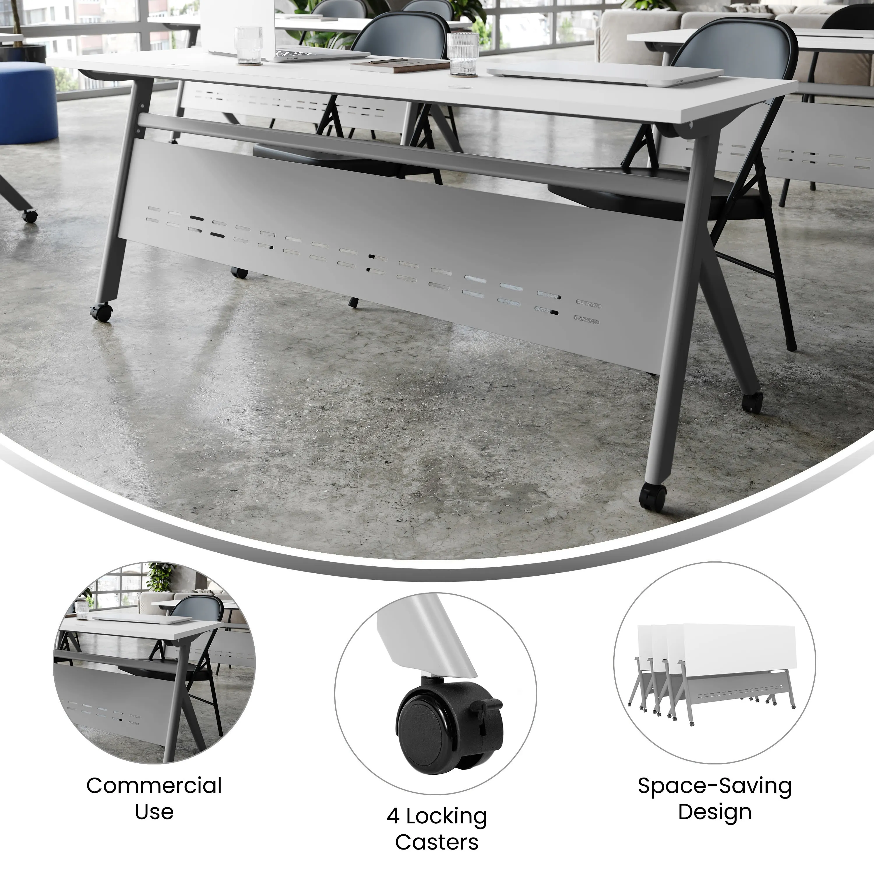 Davis Commercial Grade Heavy-Duty Nesting Flip Training Table with Y-Legs, Modesty Panel, Tabletop, and Frame