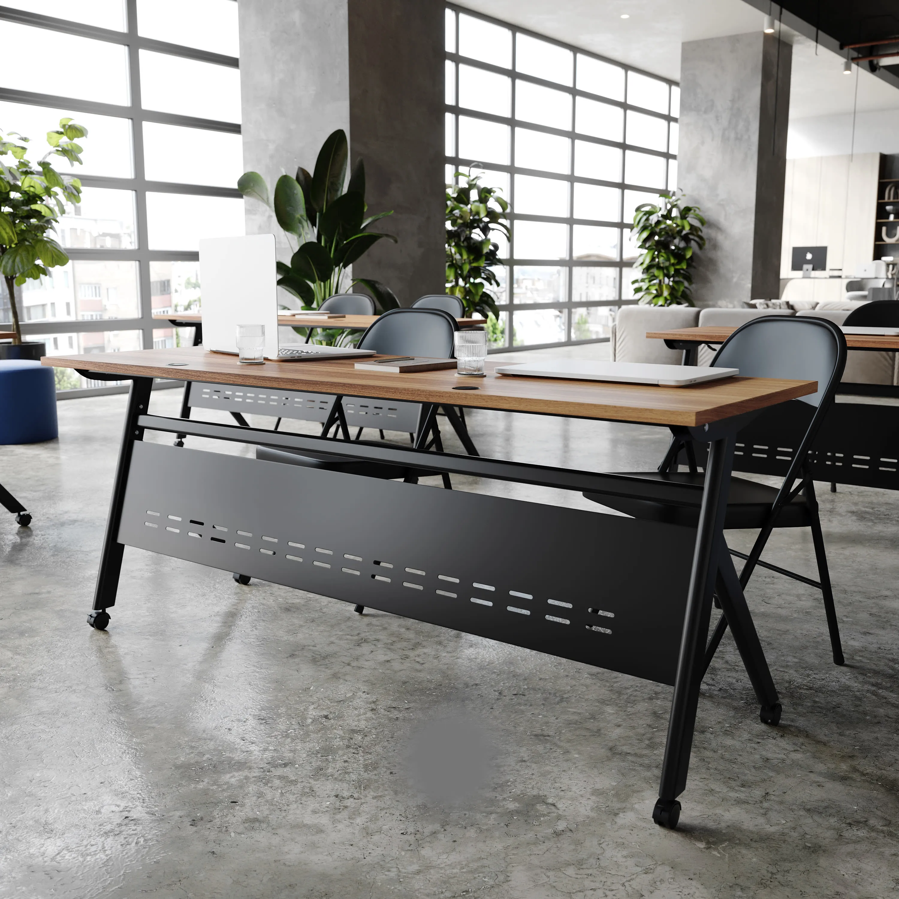 Davis Commercial Grade Heavy-Duty Nesting Flip Training Table with Y-Legs, Modesty Panel, Tabletop, and Frame