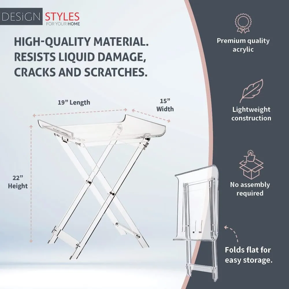 Designstyles Acrylic Folding Tray Table – Modern Chic Accent Desk - Kitchen and Bar Serving Table - Elegant Clear Design (Curved Top)