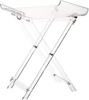 Designstyles Acrylic Folding Tray Table – Modern Chic Accent Desk - Kitchen and Bar Serving Table - Elegant Clear Design (Curved Top)