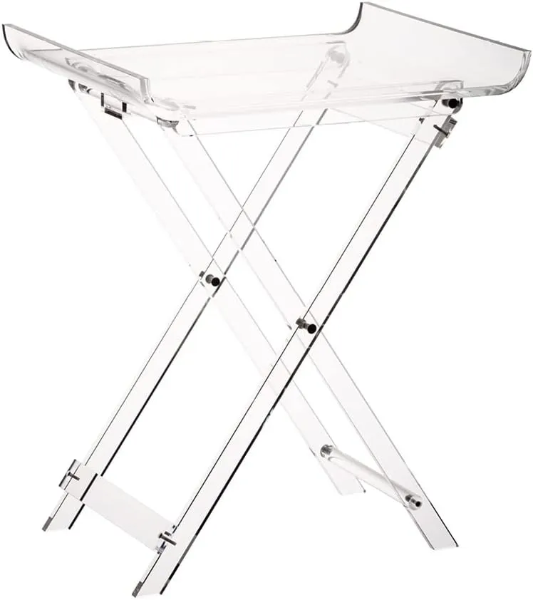 Designstyles Acrylic Folding Tray Table – Modern Chic Accent Desk - Kitchen and Bar Serving Table - Elegant Clear Design (Curved Top)