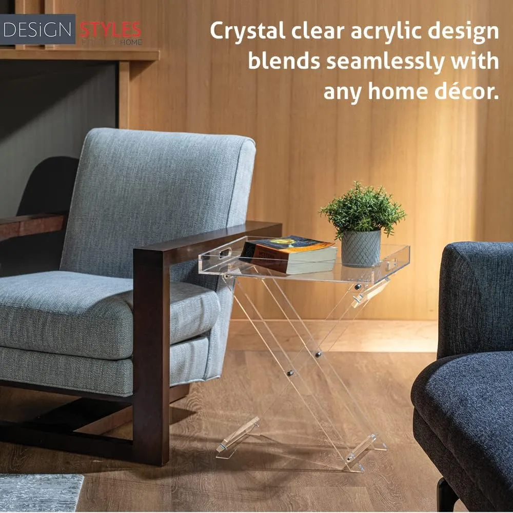 Designstyles Acrylic Folding Tray Table – Modern Chic Accent Desk - Kitchen and Bar Serving Table - Elegant Clear Design