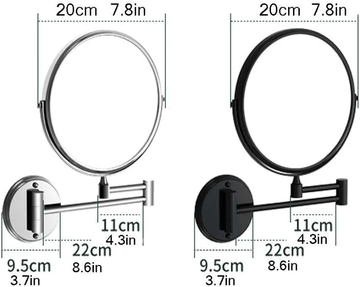 Desktop Vanity Mirror Wall-Mounted Makeup Mirror Retractable Folding Bathroom Wall-Mounted Mirror Makeup Magnifying Glass Without Punching Suitable for Travel, Makeup, Office(B)