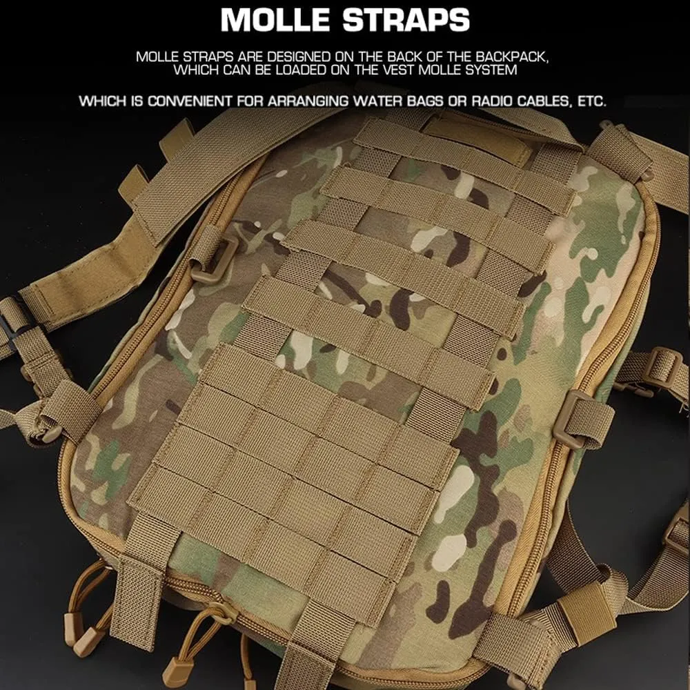 DETECH Tactical Expandable Hydration Backpack MOLLE Multi-purposed Airsoft Utility Bag for Travelling Hiking Hunting