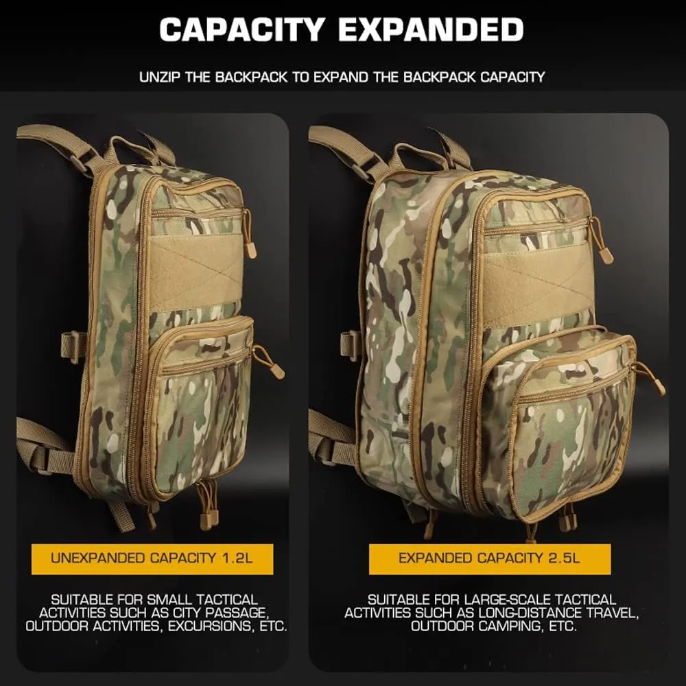 DETECH Tactical Expandable Hydration Backpack MOLLE Multi-purposed Airsoft Utility Bag for Travelling Hiking Hunting
