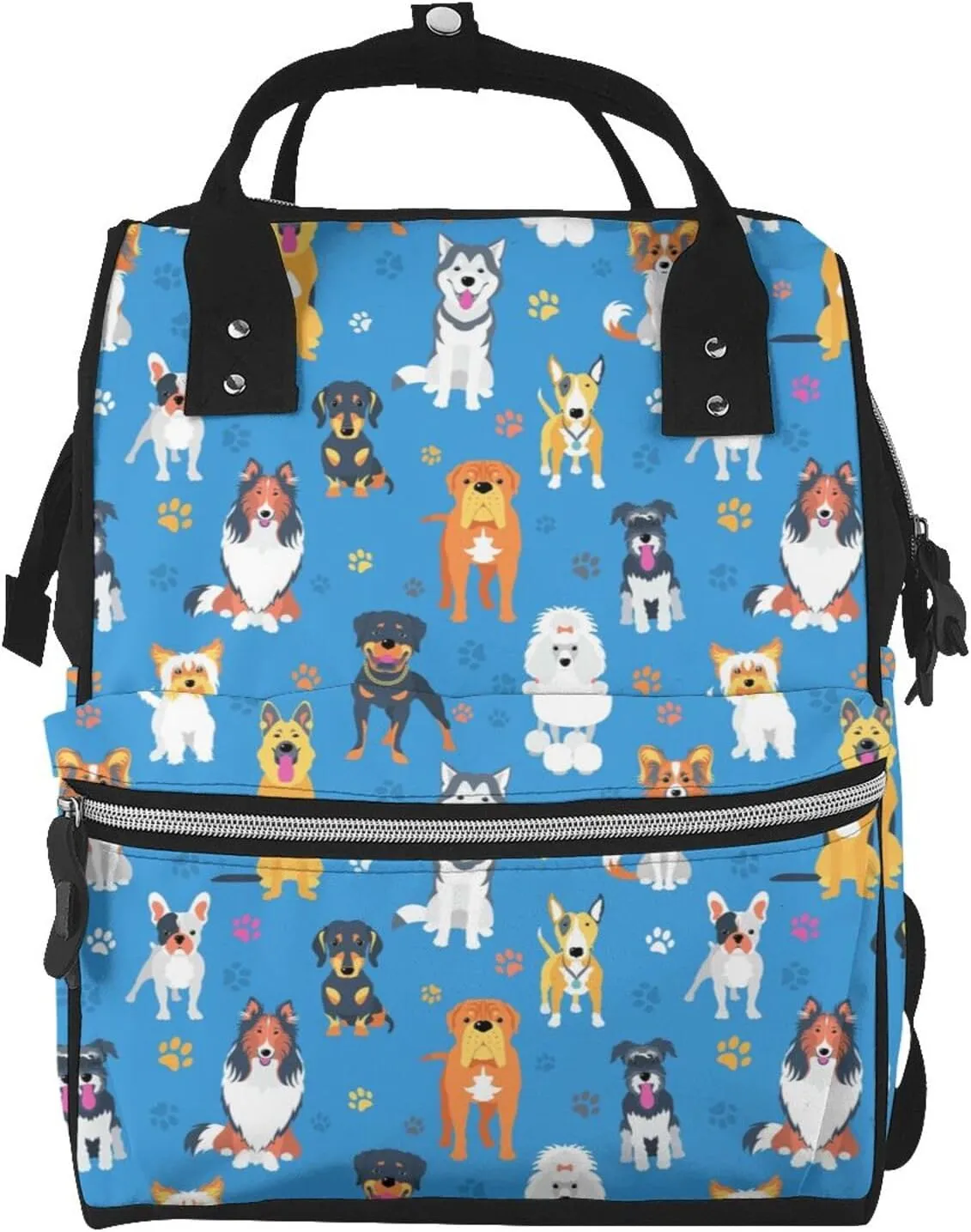 Diaper Bag Backpack Animal Dog Breed Paw Large Capacity Nappy Bag Waterproof Mummy Bags Multifunction Travel Nappy Bags for Mom Dad Casual Travel Essentials Daypack
