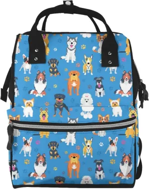 Diaper Bag Backpack Animal Dog Breed Paw Large Capacity Nappy Bag Waterproof Mummy Bags Multifunction Travel Nappy Bags for Mom Dad Casual Travel Essentials Daypack