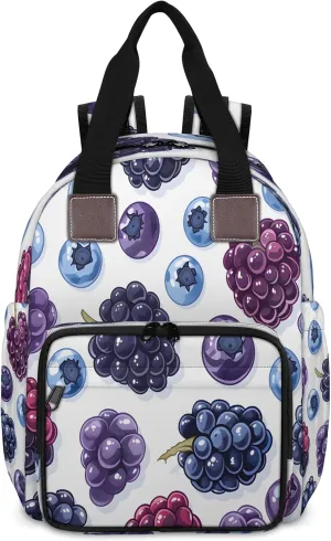 Diaper Bag Backpack Large Capacity, Fruits Grape and Blueberries Nappy Hand Shoulder Bag Mummy Travel Nursing Bags Baby Shower Gifts, with Insulated Pockets and USB Charging Port
