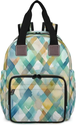 Diaper Bag Backpack Large Capacity, Watercolor Green Geometric Square Pattern Nappy Hand Shoulder Bag Mummy Travel Nursing Bags Baby Shower Gifts, with Insulated Pockets and USB Charging Port