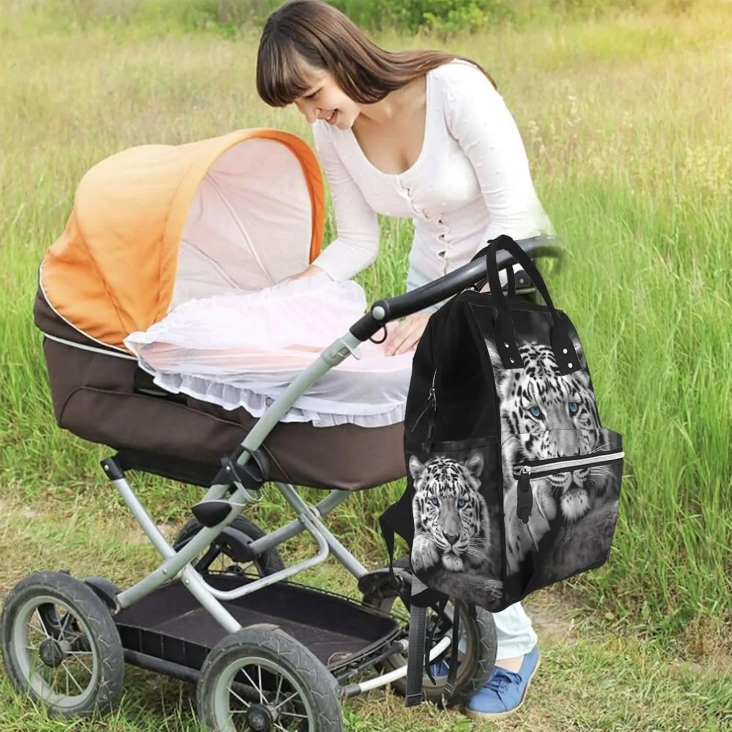 Diaper Bag Nappy Backpack Baby Bag Black and white tiger Mummy Backpack Multifunction Changing Bags for Travel, Black and White Tiger, One Size