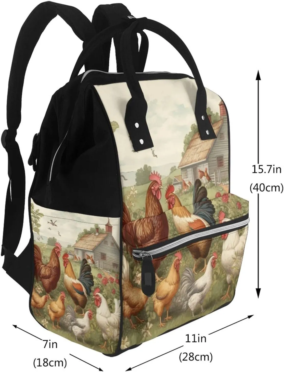 Diaper Bag Nappy Backpack Baby Bag Chickens and Farm Mummy Backpack Multifunction Changing Bags for Travel, Chickens and Farm, One Size