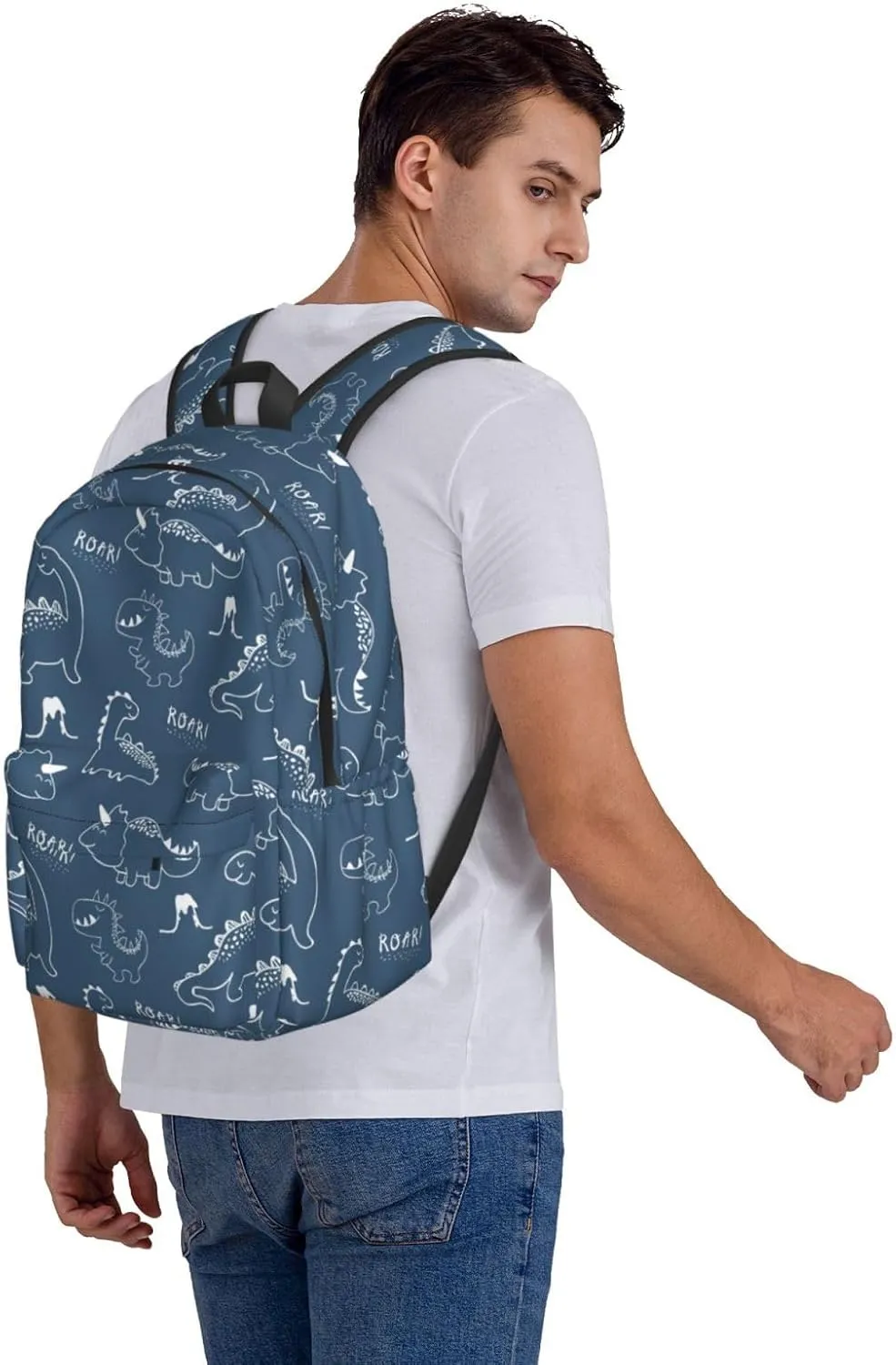 Dinosaur Blue Casual Daypack Laptop Bag School Bookbag Travel Backpack For Kids Teen Boy Girl
