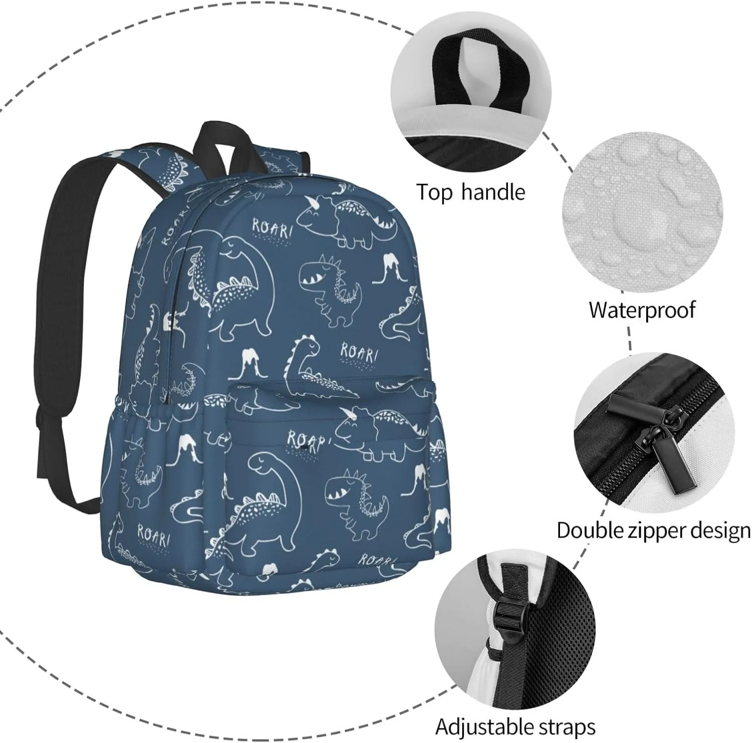 Dinosaur Blue Casual Daypack Laptop Bag School Bookbag Travel Backpack For Kids Teen Boy Girl
