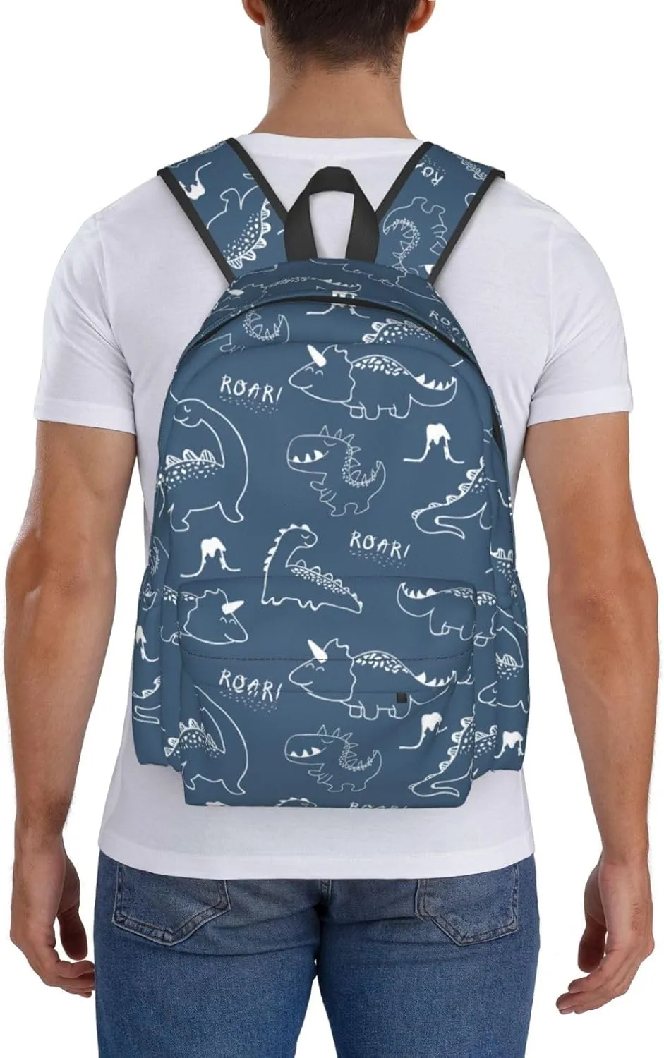 Dinosaur Blue Casual Daypack Laptop Bag School Bookbag Travel Backpack For Kids Teen Boy Girl