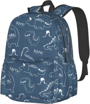 Dinosaur Blue Casual Daypack Laptop Bag School Bookbag Travel Backpack For Kids Teen Boy Girl