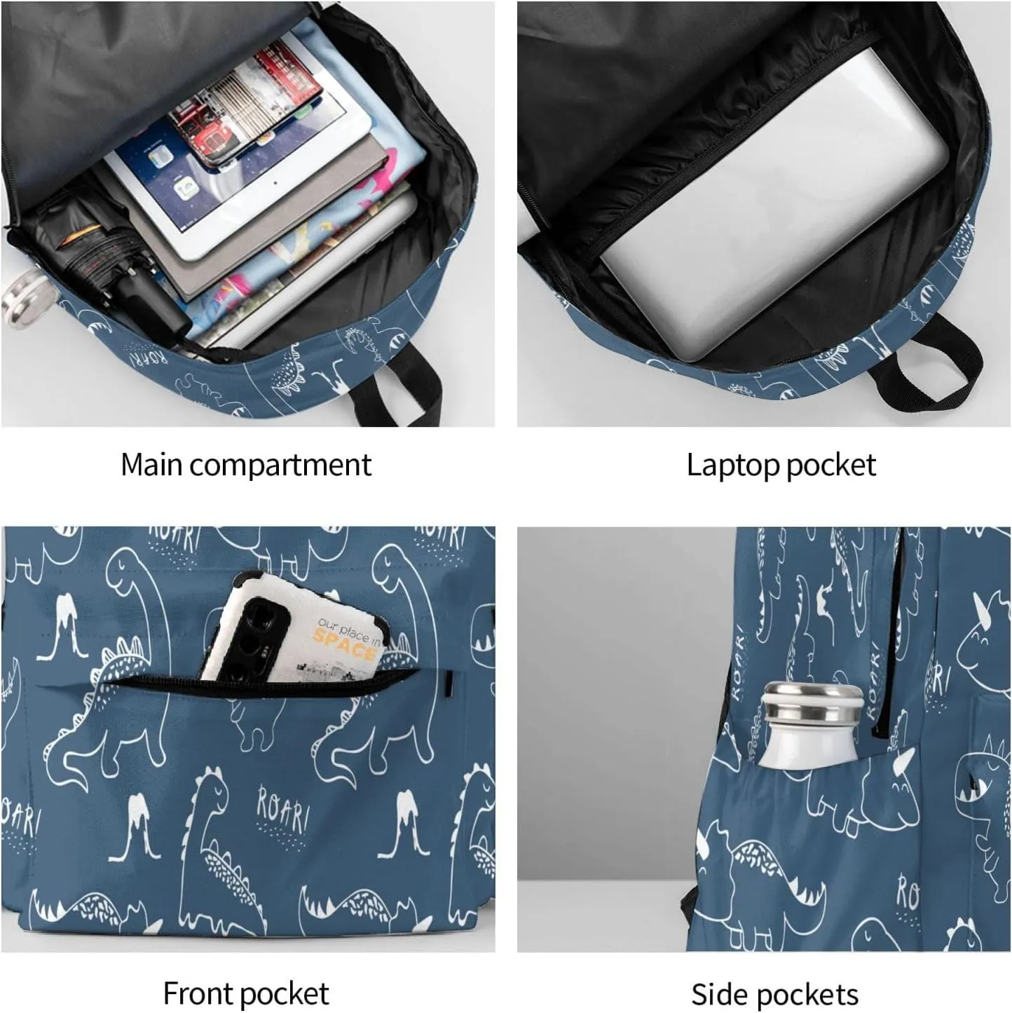Dinosaur Blue Casual Daypack Laptop Bag School Bookbag Travel Backpack For Kids Teen Boy Girl