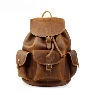 Distressed Leather Backpack - Large Capacity Travel & Laptop Bag