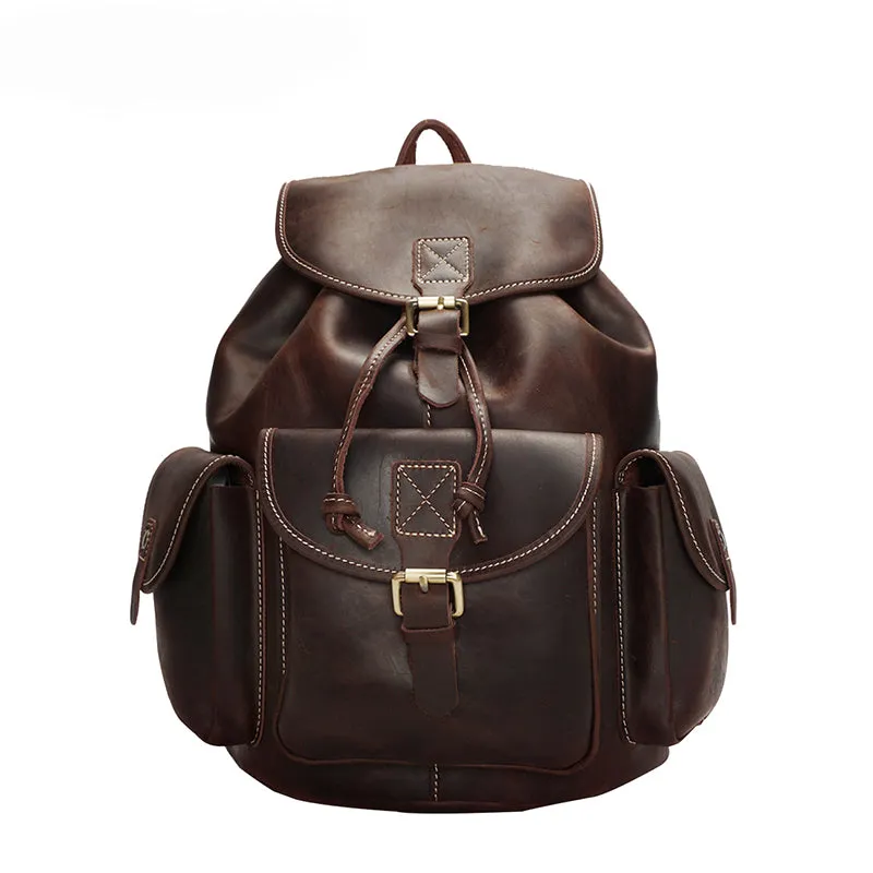 Distressed Leather Backpack - Large Capacity Travel & Laptop Bag
