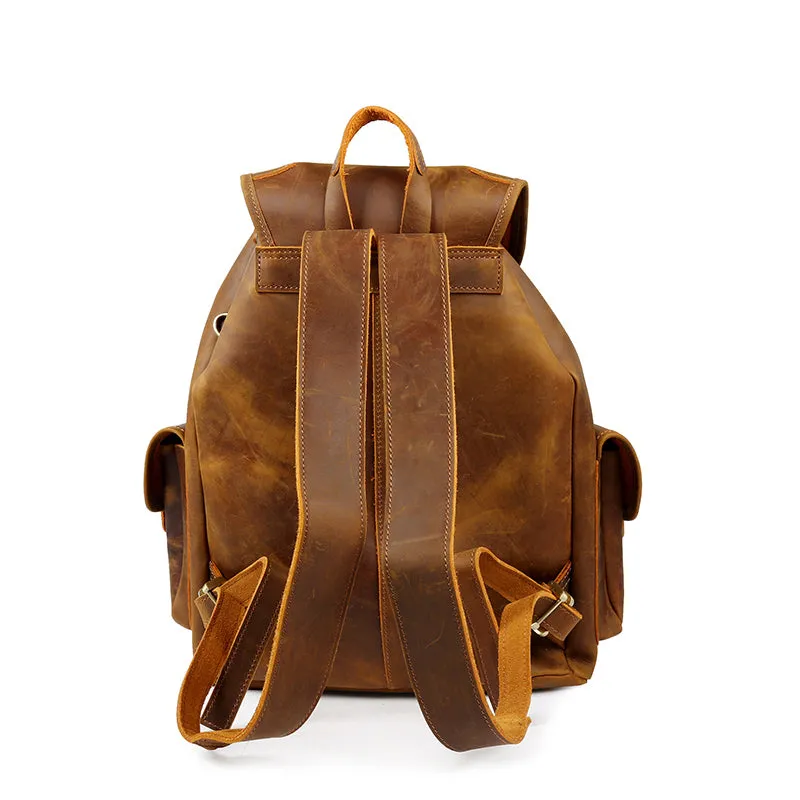 Distressed Leather Backpack - Large Capacity Travel & Laptop Bag