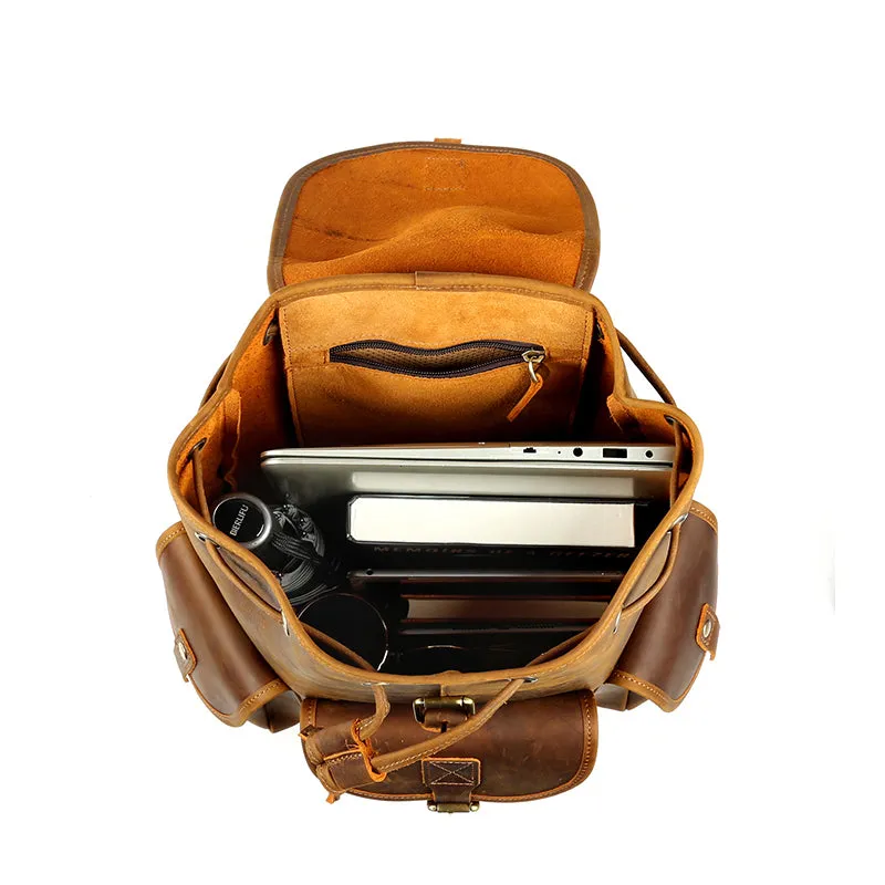 Distressed Leather Backpack - Large Capacity Travel & Laptop Bag