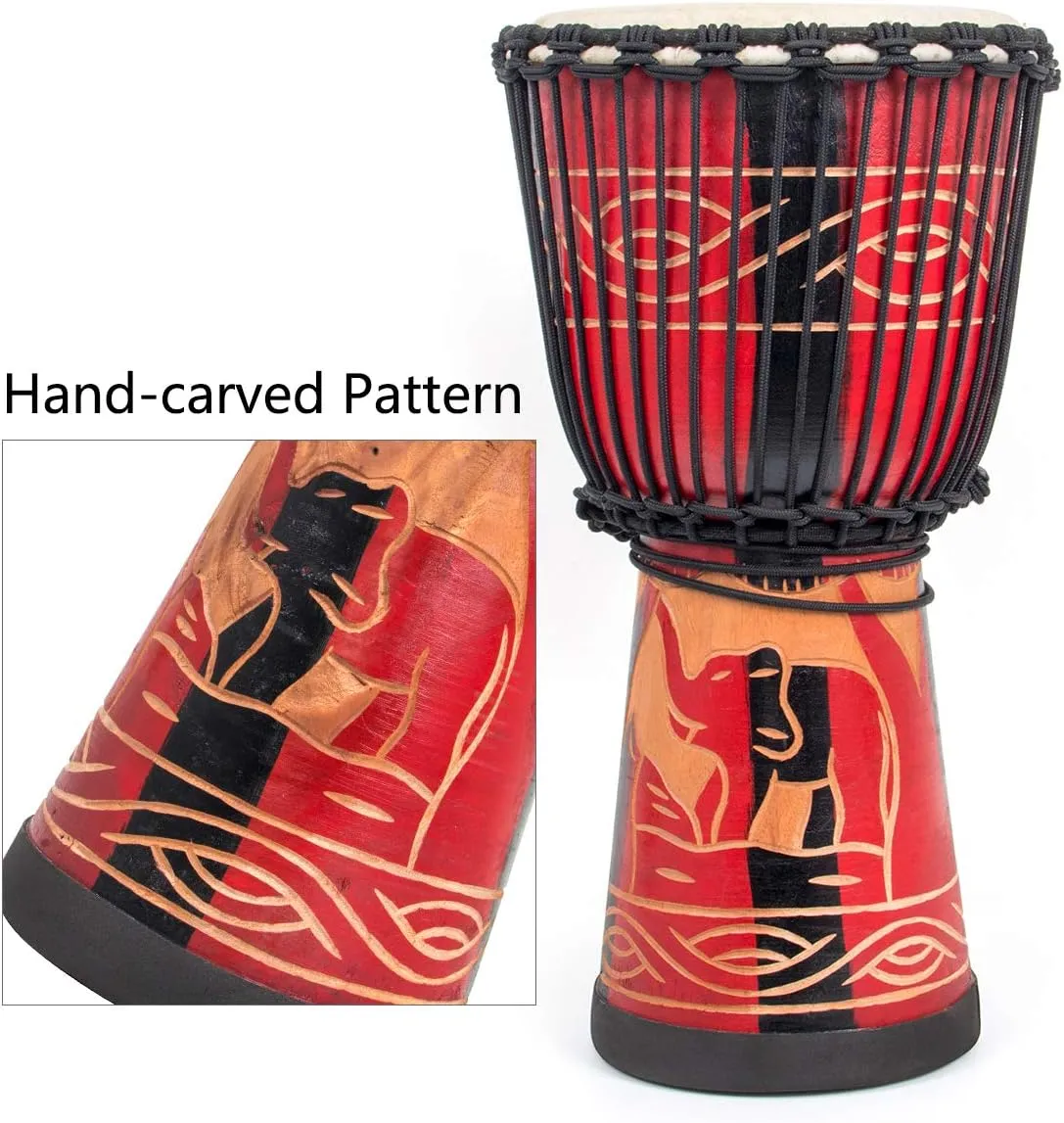 Djembe Drum, AKLOT African Drum Hand-Carved 9.5'' x 20'' Mahogany Goatskin Drumhead for Adults Beginners (Red)