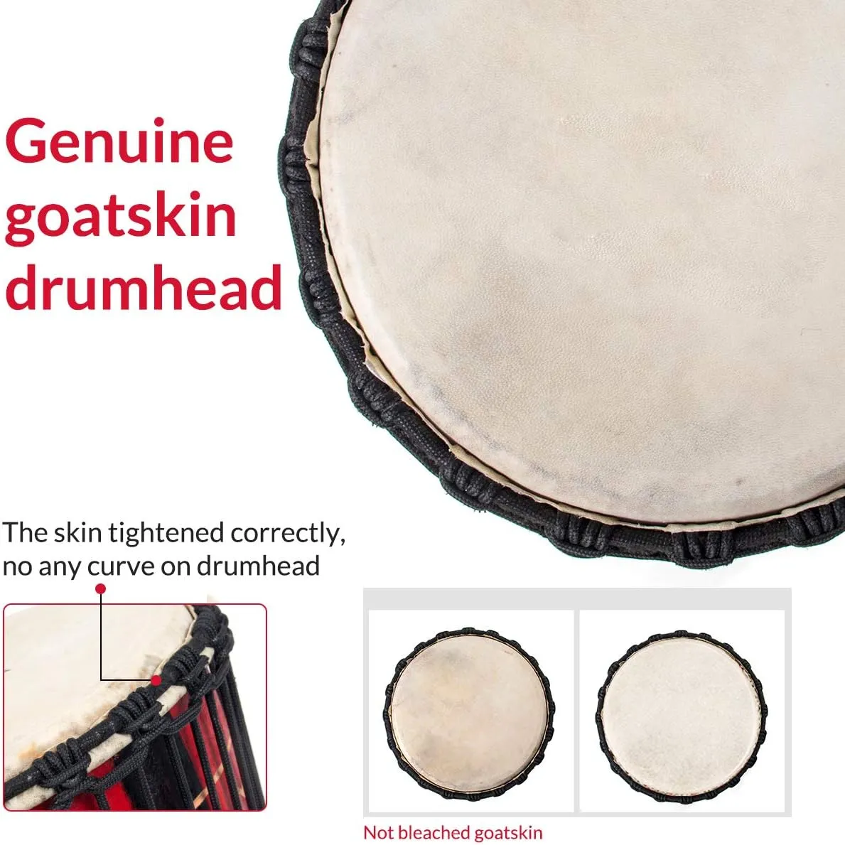 Djembe Drum, AKLOT African Drum Hand-Carved 9.5'' x 20'' Mahogany Goatskin Drumhead for Adults Beginners (Red)