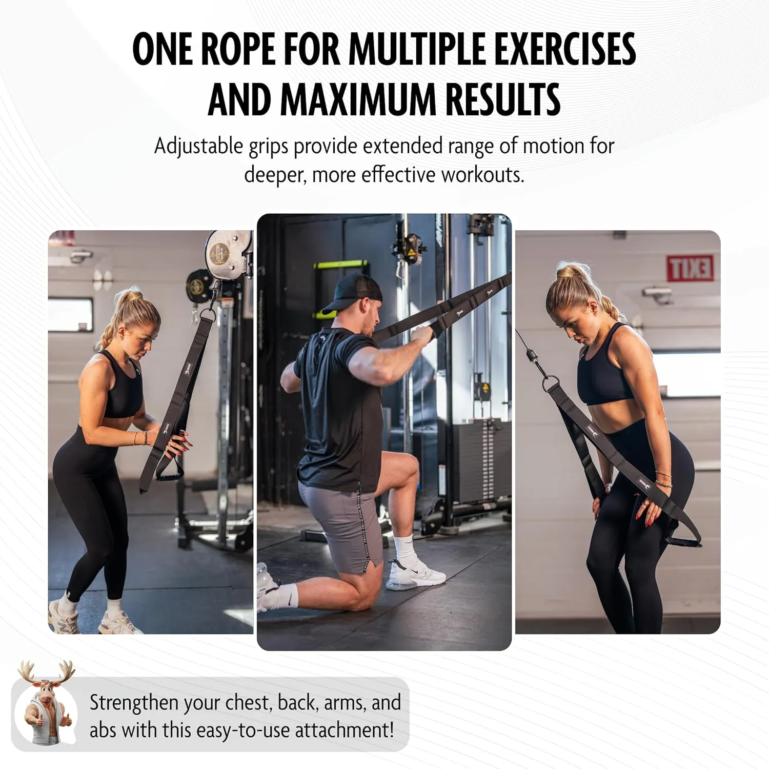 DMoose Tricep Rope Cable Attachment - Multi-Grip Gym Rope for Triceps, Back & Shoulders - Versatile Workout Tricep Pull Down Attachment for Muscle Isolation & Strength Training