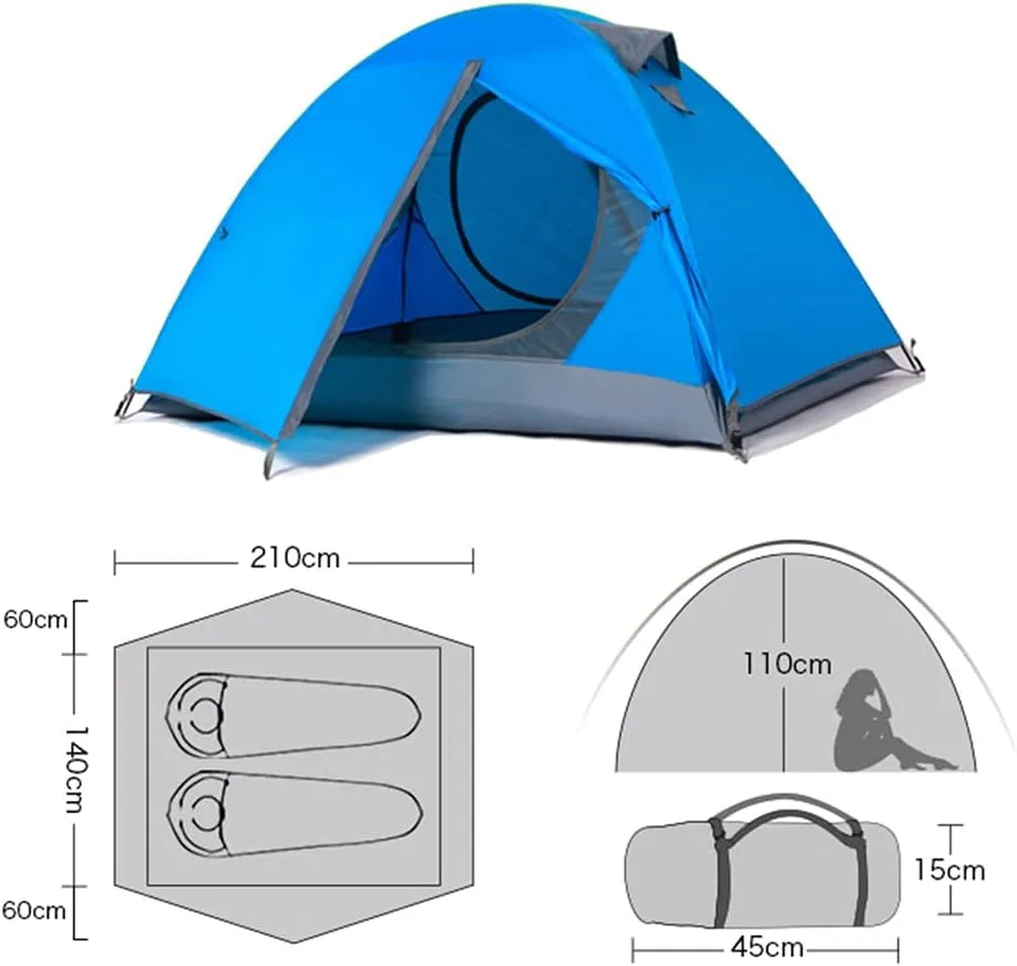 Dome Tent Festival Family Camping Tent for 2 People with Double Zipped Door and Carry Bag Double Layer Dome Tent for Outdoor Hiking Camping Beach Garden