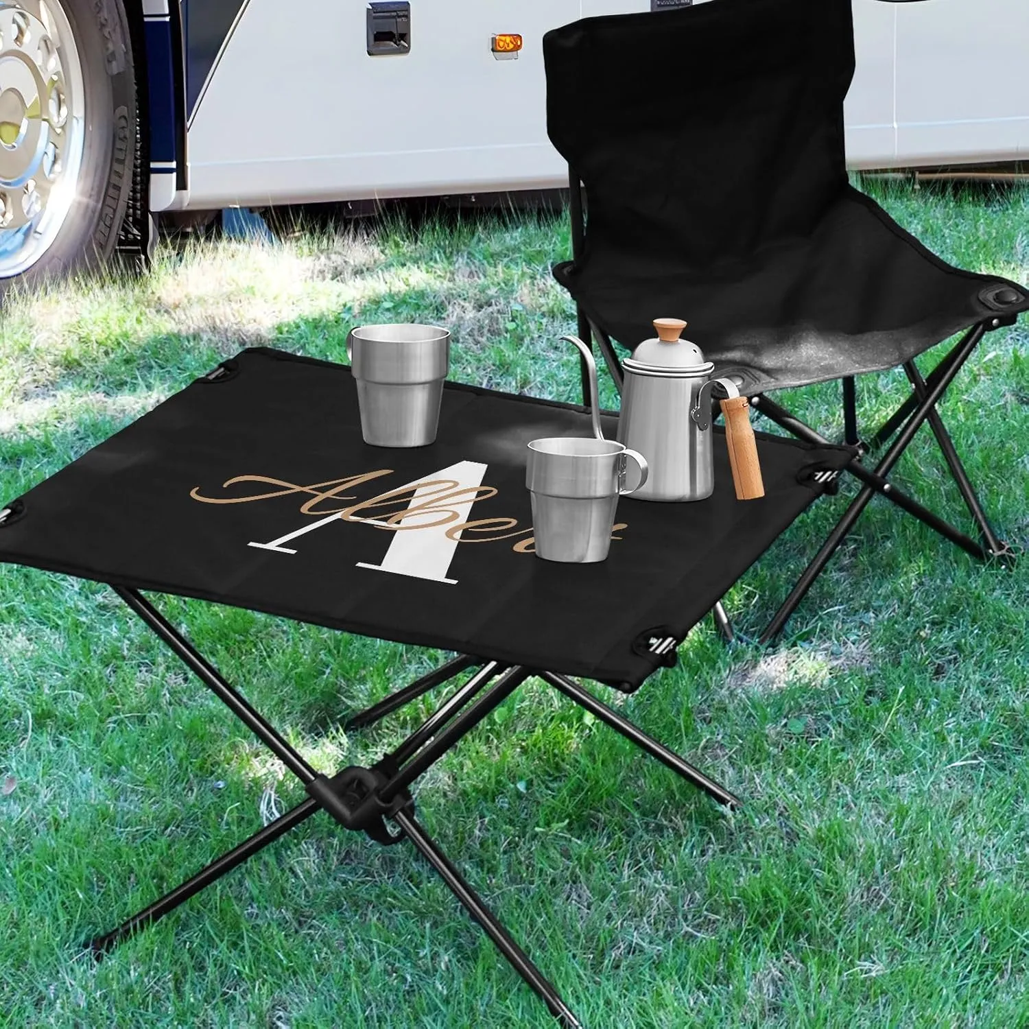 DOMIKING Black Custom Portable Camping Table Personalized Folding Picnic Tables Backpacking Table for Beach Camp Travel 23.6 * 15.7 * 15 in