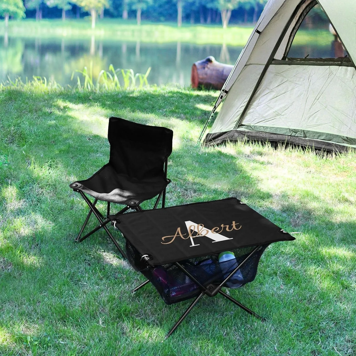 DOMIKING Black Custom Portable Camping Table Personalized Folding Picnic Tables Backpacking Table for Beach Camp Travel 23.6 * 15.7 * 15 in